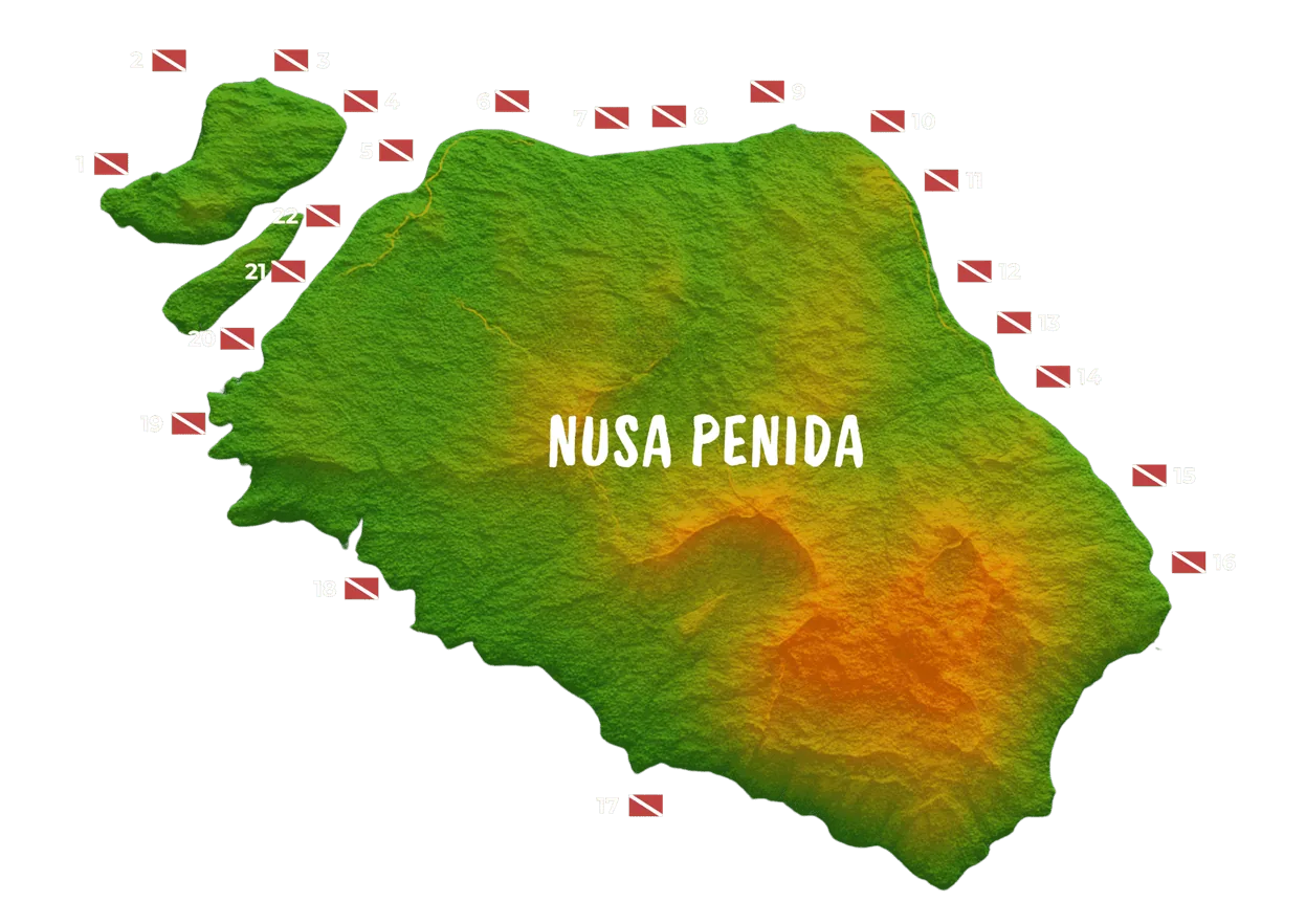 Map of the dive sites around Nusa Penida and Nusa Lembongan