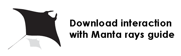 黑色魔鬼鱼图案左侧与右侧英文文案“Download interaction with Manta rays guide”并排布局,简约矢量风格。