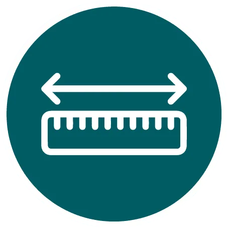 标有横向箭头和尺子图标的圆形徽章，表示在Nusa Lembongan测量或保持距离的图示。